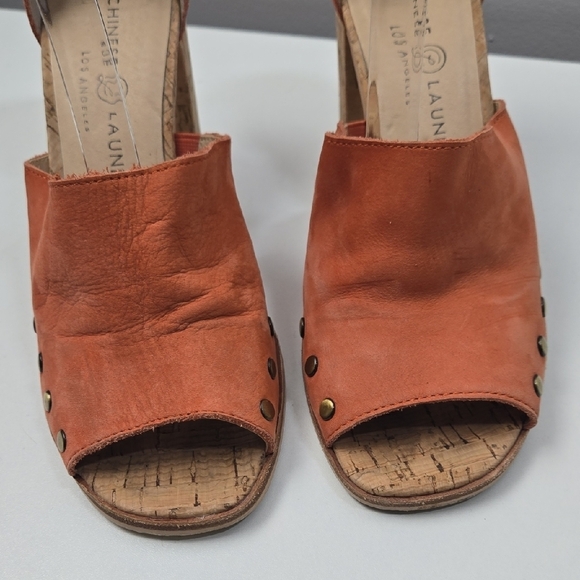 Chinese Laundry Orange and Tan Heels with Chunky Block Heel - Picture 5 of 9